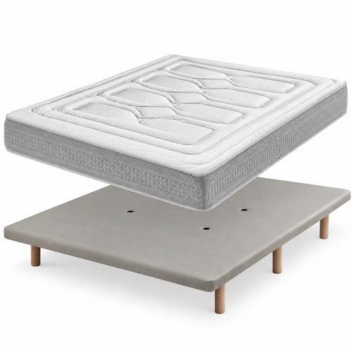 Cama Pack 160X200 MConfort First Muelles Ensacados Springbox System con Oxicore y Fibersoft + Base Tapizada 5 Barras