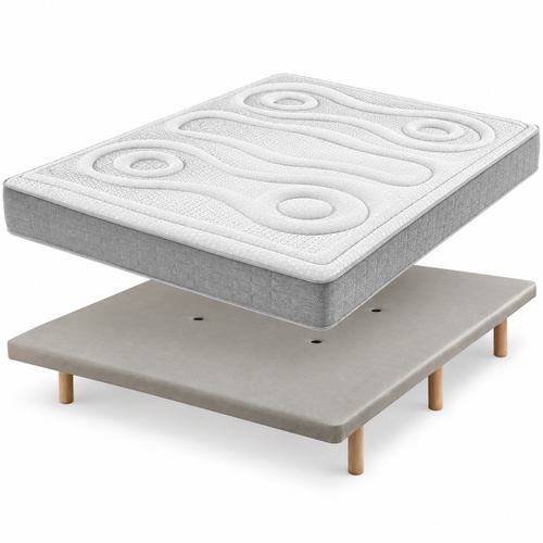 Cama Pack 90X200 MConfort Premium Núcleo Flexible Oxicore con Fibersoft + Base Tapizada 5 Barras