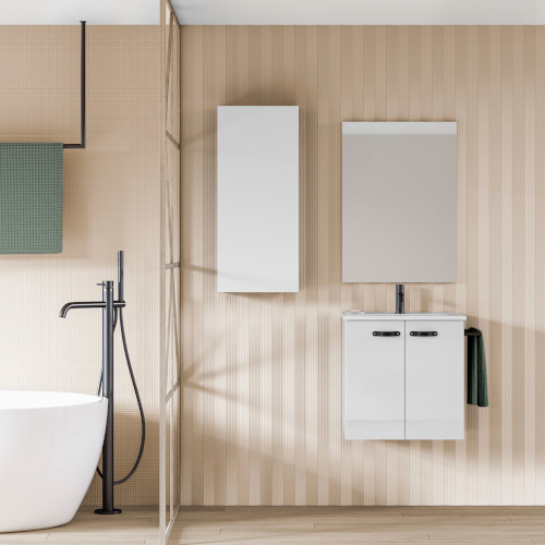 Mueble de Baño 50 cm Aneko con Lavabo y Espejo Blanco Brillo