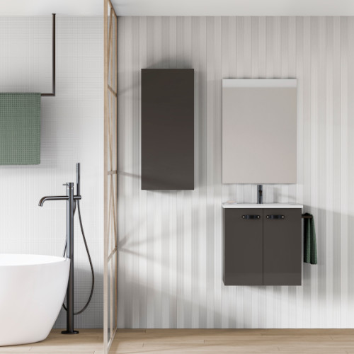 Mueble de Baño 50 cm Aneko con Lavabo y Espejo Antracita Brillo