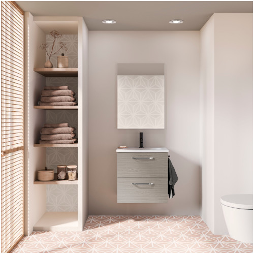 Mueble de Baño 50cm Hone Lavabo y Espejo 2 Cajones Acabado en Gris Arenado