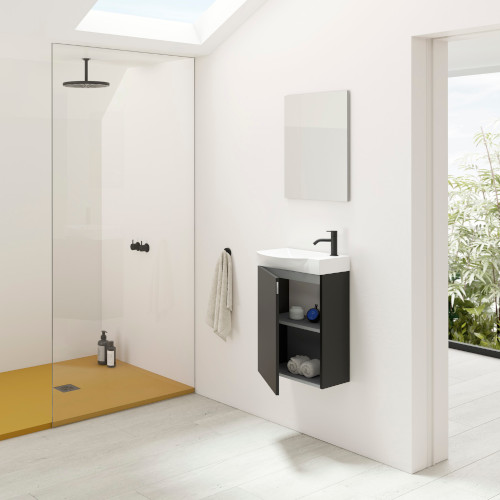 Mueble de Baño 45 cm MIKA con Lavabo y Espejo Antracita
