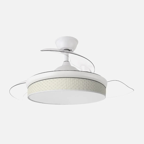 Ventilador Techo 108cm 72W Fabrilamp MODA Aspas retráctiles Luz DC Mando Blanco Cañizo blanco