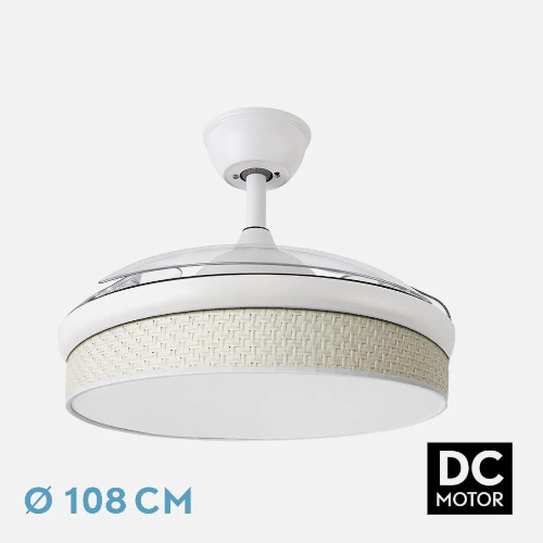 Ventilador Techo 108cm 72W Fabrilamp MODA Aspas retráctiles Luz DC Mando Blanco Cañizo blanco - foto 2