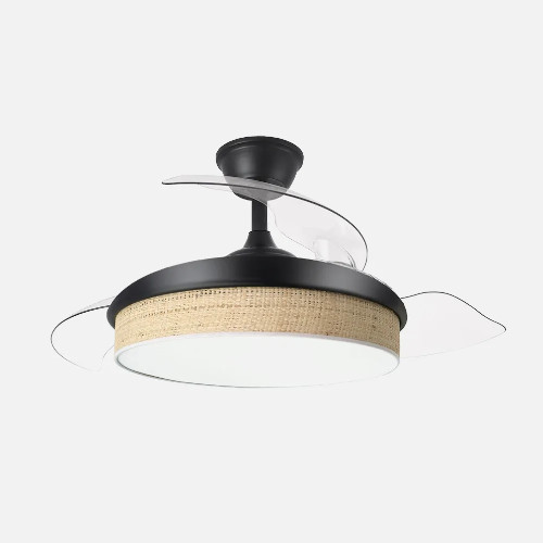 Ventilador Techo 108cm 72W Fabrilamp MODA Aspas retráctiles Luz DC Mando Negro Cañizo Claro