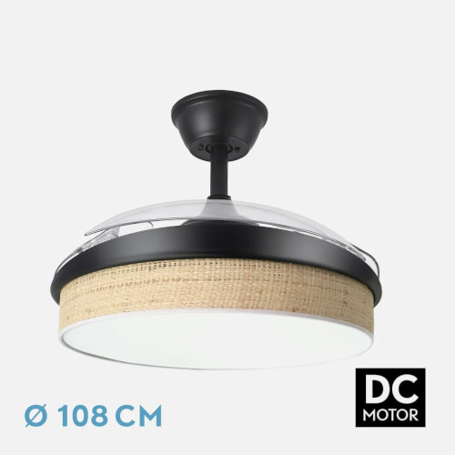 Ventilador Techo 108cm 72W Fabrilamp MODA Aspas retráctiles Luz DC Mando Negro Cañizo Claro - foto 2