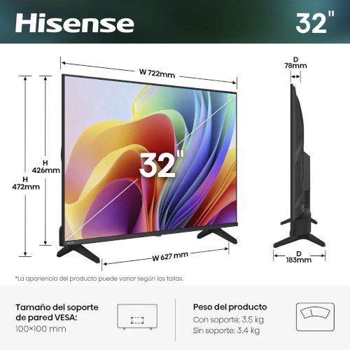 Televisor Led 32" HD Hisense 32A4S Smart TV Negro Clase F - foto 2