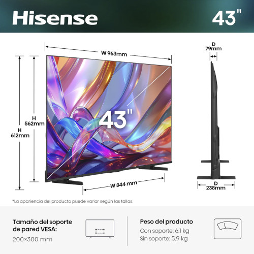 Televisor HI-QLED 43" 4K Hisense 43Q7S Smart TV Negro Clase E - foto 2