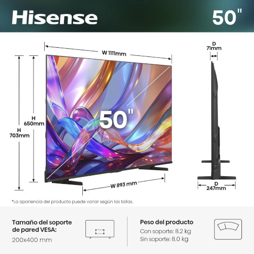 Televisor HI-QLED 50" 4K Hisense 50Q7S Smart TV Smart TV Negro Clase E - foto 2
