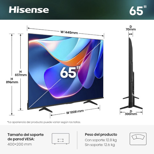 Televisor Led 65" 4K Hisense 65A6S Smart TV con IA Clase E - foto 2
