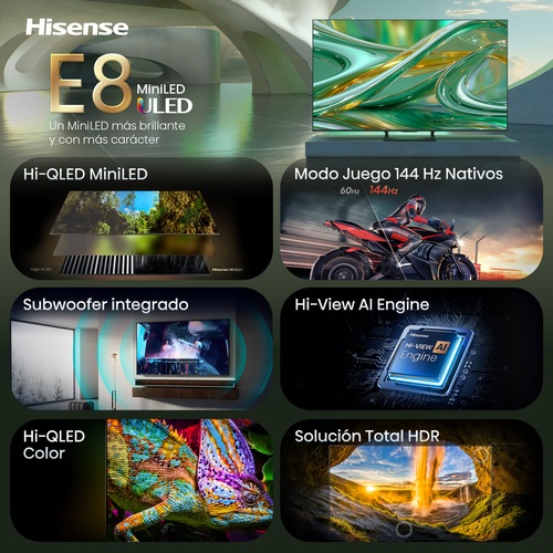 Televisión MiniLED 65" 4K Hisense 65E8S Smart TV HomeOS U9 Clase E - foto 3