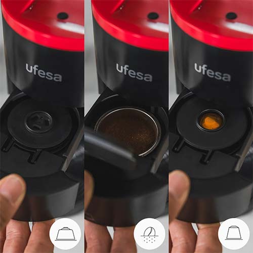 Cafetera Cápsulas 4en1 Ufesa Lucca Nespresso, Dolce Gusto, Molido Negra - foto 2