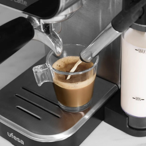 Cafetera Espreso 20 Bares Ufesa Sienna Latte Thermoblock Tanque Leche Negro Inox - foto 3