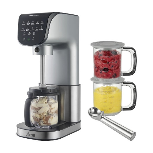Heladera 500W 1.4L Ufesa Gelatella 11 programas Accesorios Inox
