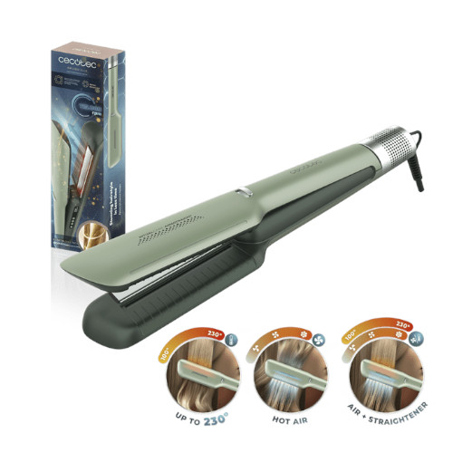 Plancha de Pelo Aire Cecotec Air Lisse Olive Iónica, Keratina y Aceite Argán  Motor BLDC