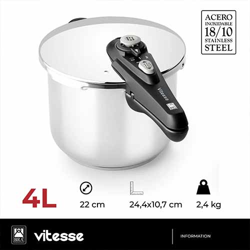 Olla a presión 4L Bra Vitesse A185102 Acero Inoxidable - foto 3