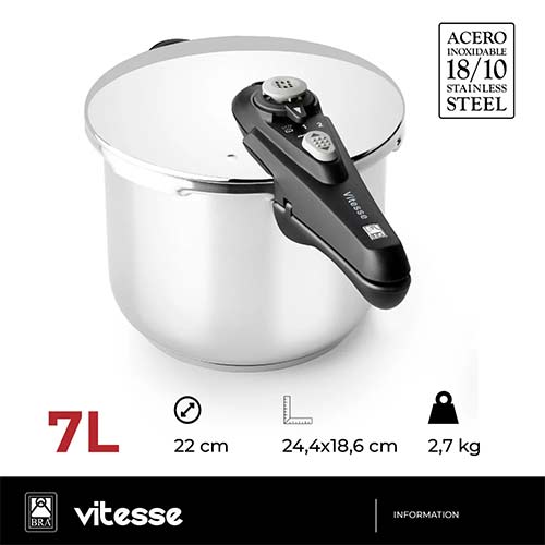 Olla a presión 7L Bra Vitesse A185103 Acero Inoxidable - foto 3