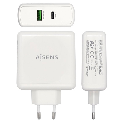 Cargador de Pared USB 2.0/USB-C 48W Aisens ASCH-2PD30QC-W Blanco - foto 2