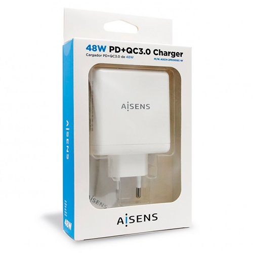 Cargador de Pared USB 2.0/USB-C 48W Aisens ASCH-2PD30QC-W Blanco - foto 3