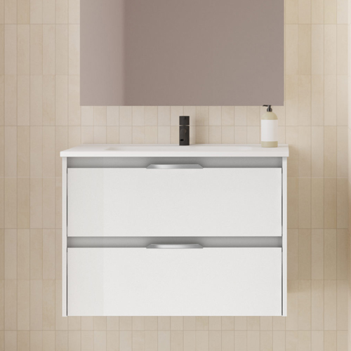Mueble de baño SUKI de 60 cm con dos cajones. Acabado en Blanco Brillo. | Incluye lavabo cerámico.