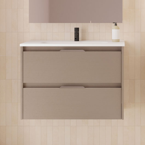 Mueble de baño SUKI de 80 cm con dos cajones. Acabado en Fumé Arenado. | Incluye lavabo cerámico.