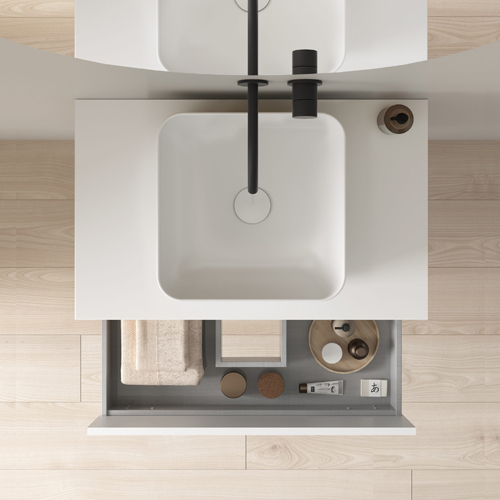 Mueble de baño NARA TOP de 60 cm con 1 cajón y 1 hueco. Acabado en Blanco Mate/Roble Arenado. Incluye lavabo cerámico. - foto 2