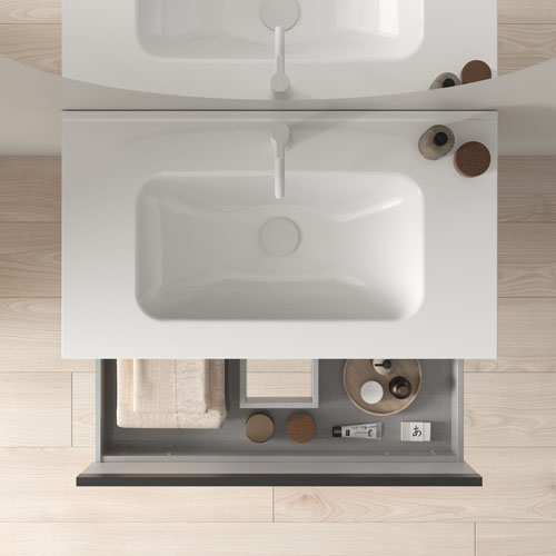 Mueble de baño YOKO de 80 cm con 1 cajón y 1 hueco. Acabado en Blanco Brillo. Incluye lavabo cerámico integrado. - foto 2