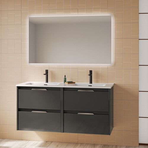 Mueble de baño SUKI de 120 cm con cuatro cajones. Acabado en Antracita Brillo. | Incluye lavabo cerámico.