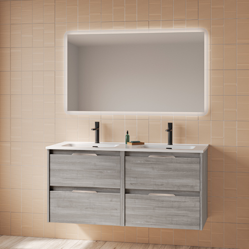 Mueble de baño SUKI de 120 cm con cuatro cajones. Acabado en Gris Arenado. | Incluye lavabo cerámico.