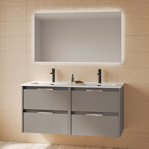 Mueble de baño SUKI de 120 cm con cuatro cajones. Acabado en Fumé Arenado. | Incluye lavabo cerámico.