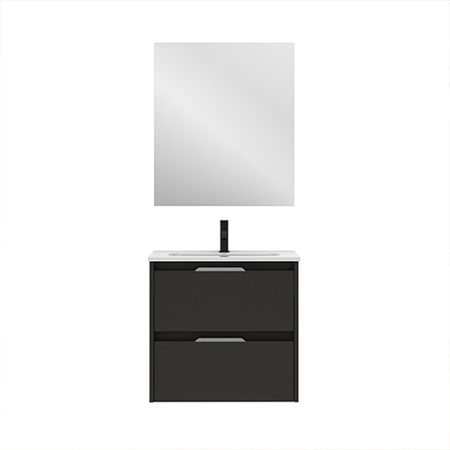 Mueble de baño SUKI de 60 cm con dos cajones + Espejo KAWA. Acabado en Antracita Brillo. | Incluye lavabo cerámico - foto 2