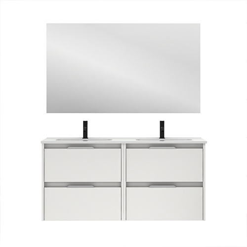Mueble de baño SUKI de 120 cm con cuatro cajones + Espejo KAWA. Acabado en Blanco Brillo. | Incluye lavabo cerámico - foto 2
