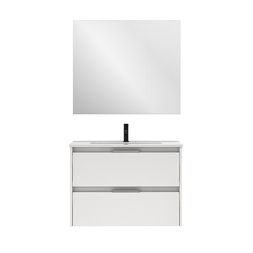 Mueble de baño SUKI de 80 cm con dos cajones + Espejo KAWA. Acabado en Blanco Brillo. | Incluye lavabo cerámico - foto 2