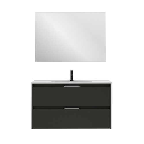 Mueble de baño SUKI de 100 cm con dos cajones + espejo KAWA. Acabado en Antracita Brillo. | Incluye lavabo cerámico. - foto 2