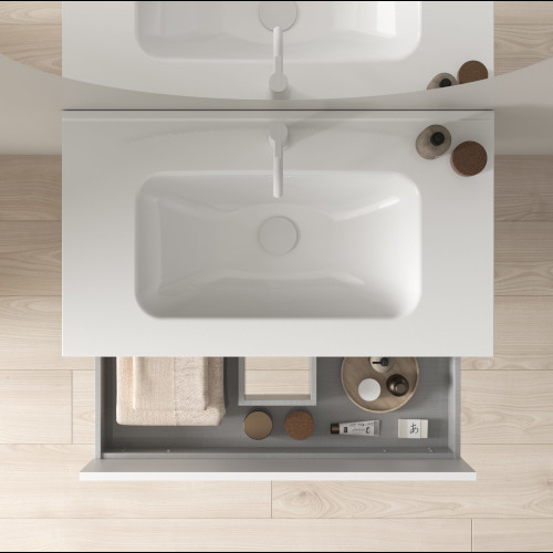 Mueble de Baño 60cm NARA Lavabo y Espejo 1 Cajón Acabado en Roble Arenado - foto 2