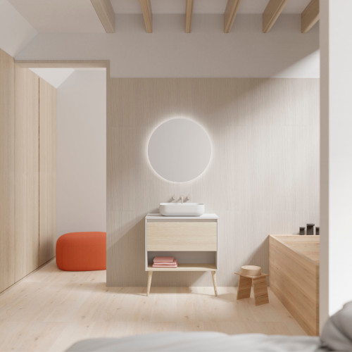 Mueble de Baño 80cm NARA TOP Lavabo y Espejo 1 Cajón Acabado en Roble Arenado