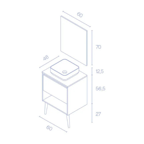 Mueble de Baño 60cm NARA TOP Lavabo y Espejo 1 Cajón Acabado en Roble Arenado - foto 3