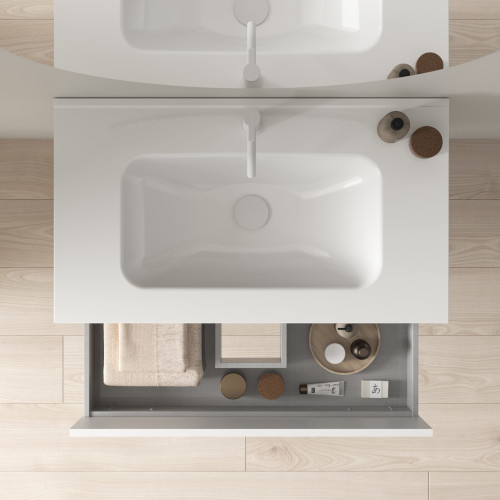 Mueble de Baño 80cm NARA Lavabo y Espejo 1 Cajón Acabado en Roble Arenado - foto 2