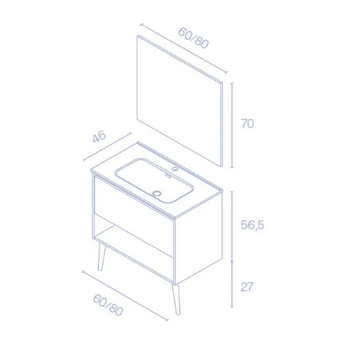 Mueble de Baño 80cm NARA Lavabo y Espejo 1 Cajón Acabado en Roble Arenado - foto 3
