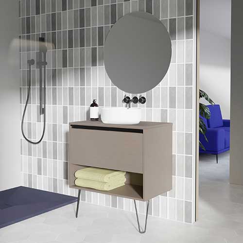 Mueble de baño Yoko TOP de 60 cm con 1 cajón y 1 hueco + espejo KAWA Acabado en Fumé Arenado. | Incluye lavabo cerámico.