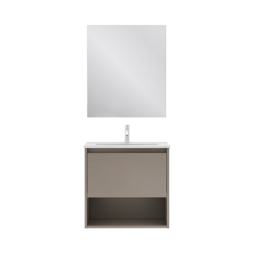 Mueble de baño NIWA de 60 cm con 1 cajón y 1 hueco + espejo KAWA. Acabado Fumé Arenado. Incluye lavabo cerámico integrado - foto 2