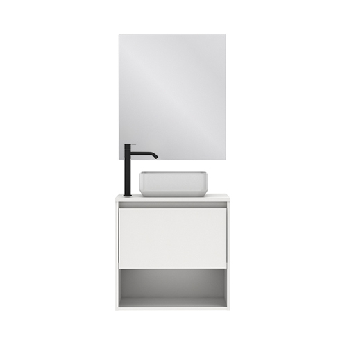 Mueble de baño NIWA TOP de 60 cm con un cajón y un hueco + Espejo KAWA. Acabado en Blanco Brillo. Incluye lavabo cerámico - foto 2