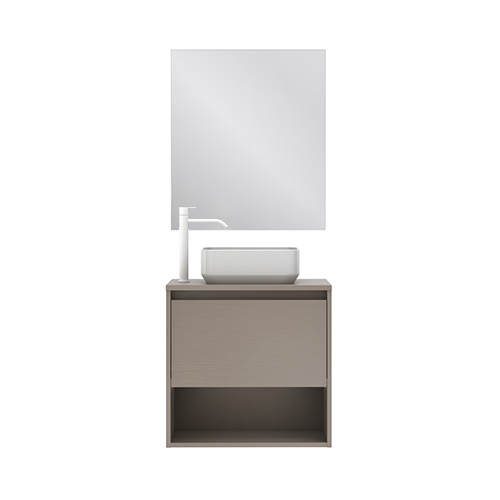 Mueble de baño NIWA TOP de 60 cm con un cajón y un hueco + Espejo KAWA. Acabado en Fumé Arenado. Incluye lavabo cerámico - foto 2