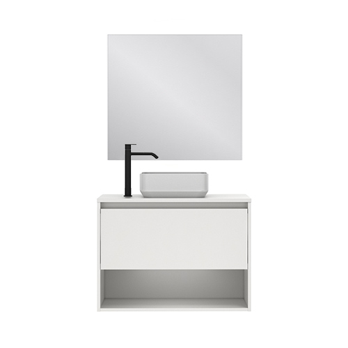 Mueble de baño NIWA TOP de 80 cm con un cajón y un hueco + Espejo KAWA. Acabado en Blanco Brillo. | Incluye lavabo cerámico - foto 2