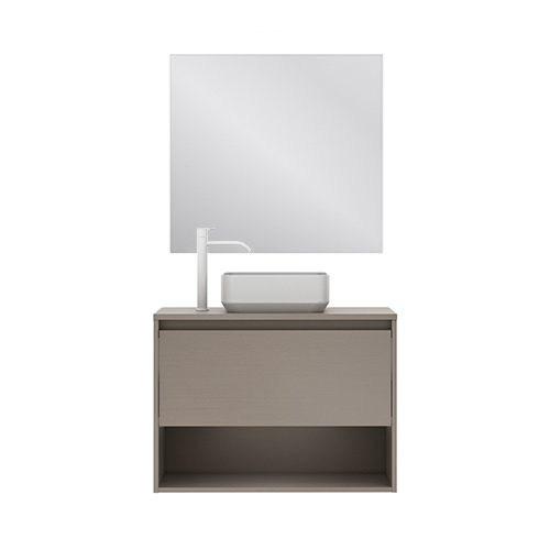 Mueble de baño NIWA TOP de 80 cm con un cajón y un hueco + Espejo KAWA. Acabado en Fumé Arenado. | Incluye lavabo cerámico - foto 2