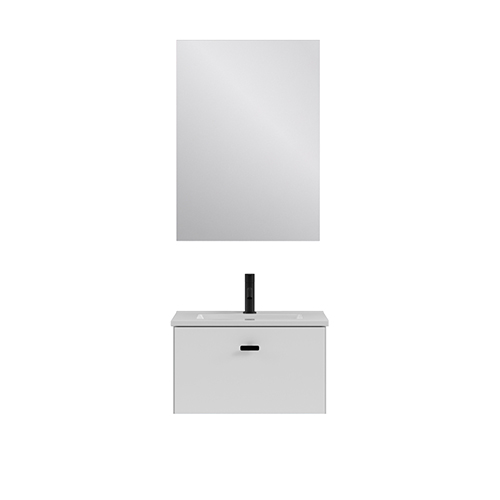 Mueble de baño MEI de 50 cm con un cajón + espejo KAWA. Acabado en Blanco Opaco. | Incluye lavabo cerámico. - foto 2