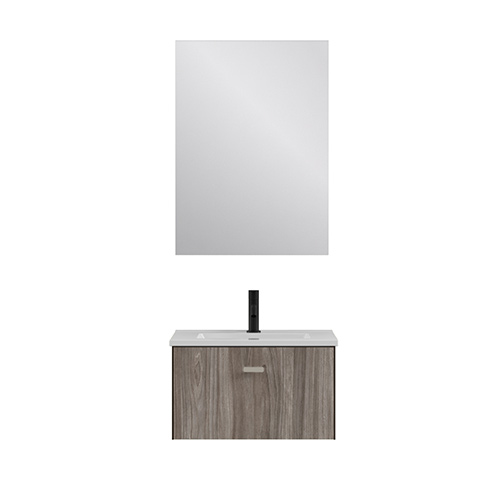 Mueble de baño MEI de 50 cm con un cajón + espejo KAWA. Acabado en Olmo Gris. | Incluye lavabo cerámico. - foto 2