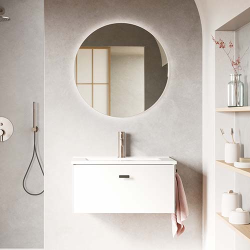 Mueble de baño MEI de 60 cm con un cajón. Acabado en Blanco Opaco. | Incluye lavabo cerámico.