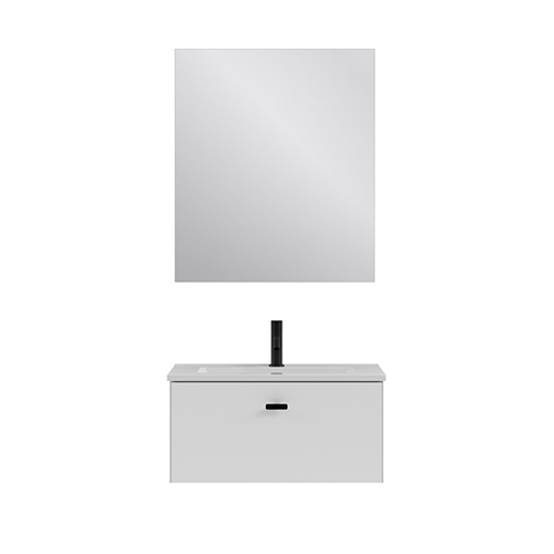 Mueble de baño MEI de 60 cm con un cajón + espejo KAWA. Acabado en Blanco Opaco. | Incluye lavabo cerámico. - foto 2