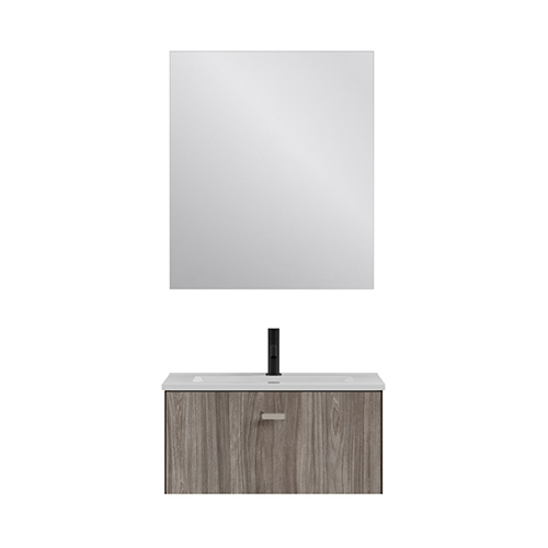 Mueble de baño MEI de 60 cm con un cajón + espejo KAWA. Acabado en Olmo Gris. | Incluye lavabo cerámico. - foto 2